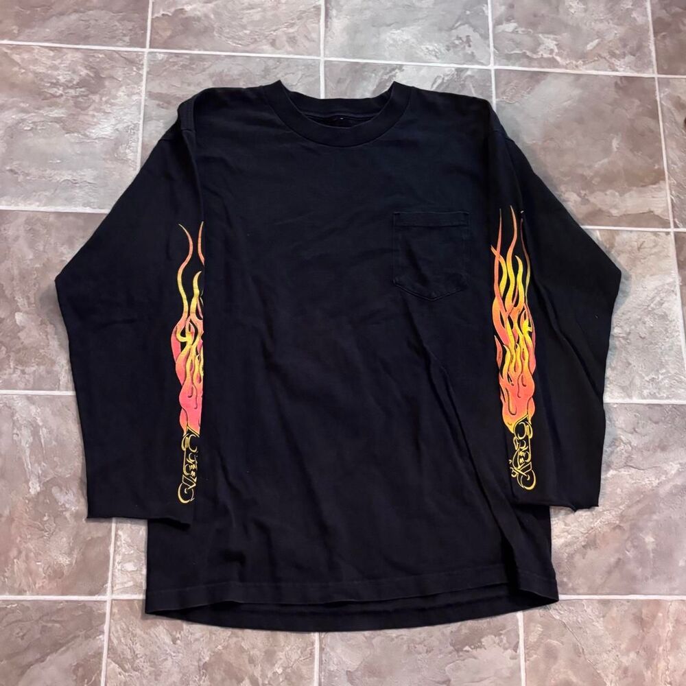Vtg 90s Easyriders Flame Long Sleeve Shirt with flames on sleeves, size large
